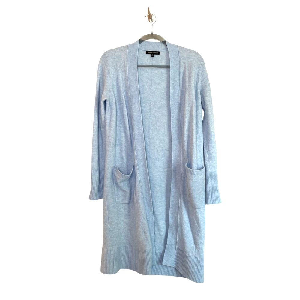 Banana Republic Womens Ice Blue Wool Blend Longline Cardigan Sweater Sz Medium